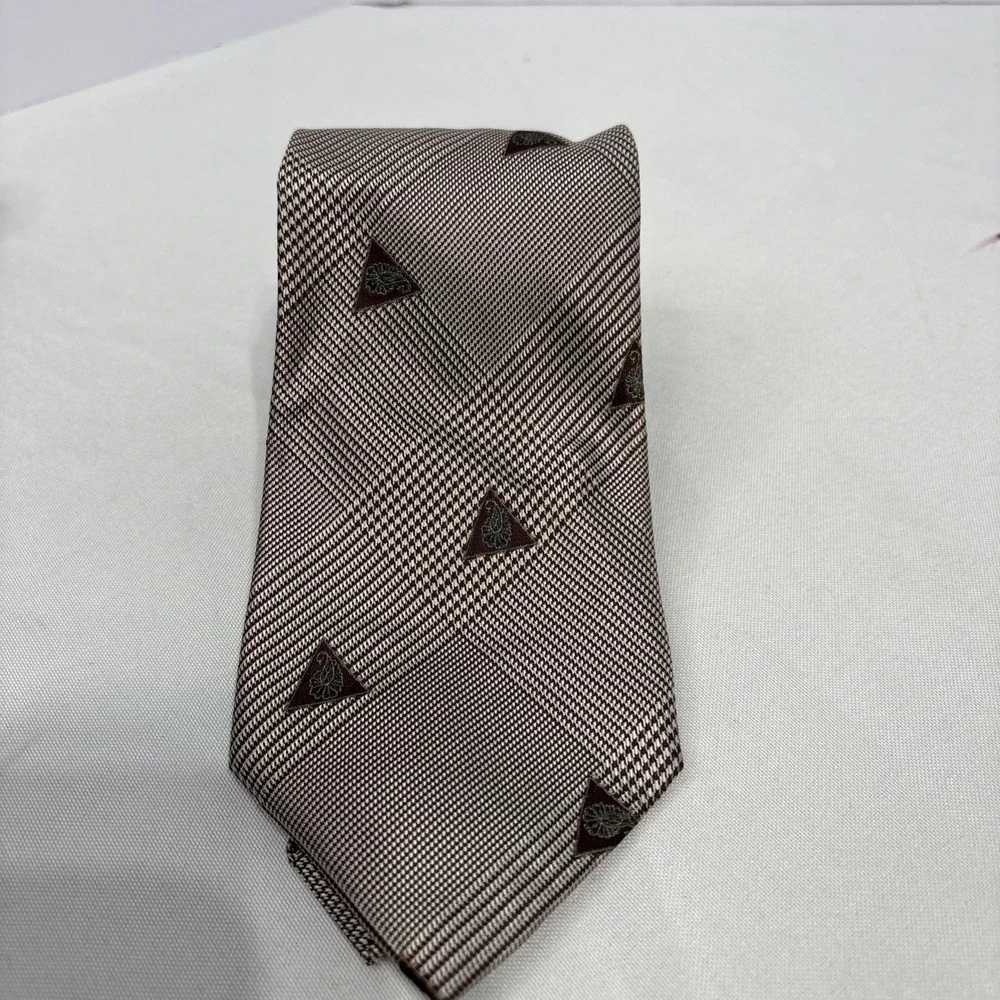 Vintage Joseph Abboud Silk Tie Made in Italy Brown Houndstooth‎ Geometric